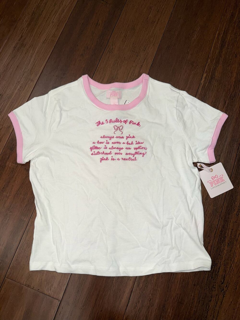 NWT PINK x LoveShackFancy Retro Cotton Baby Ringer Tee Shirt Medium